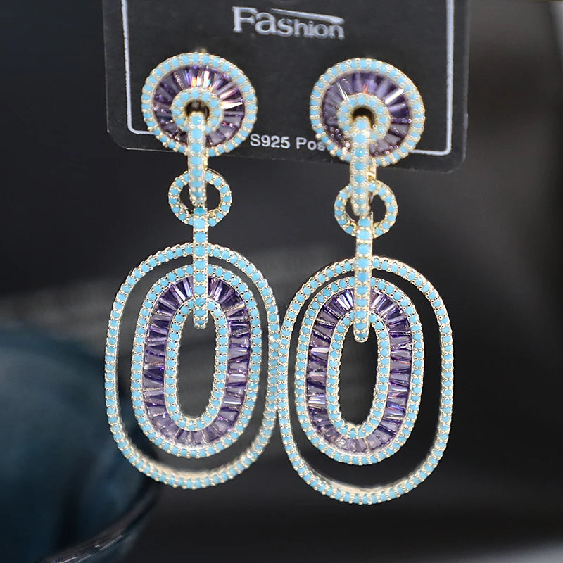 Bilincolor Micro-set Zircon Hollow Oval Ring Earrings for Women