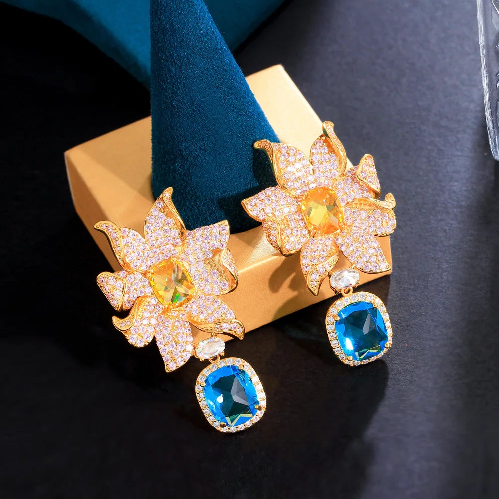 Bilincolor Korea Light Luxury Heavy Industry Zircon Flower Earrings for Women