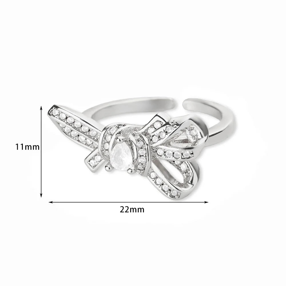 Luxury Design Bow-knot Rings for Women Waterproof Stainless Steel Ring Vintage Zircon Aesthetic Jewelry Finger Accessories mujer