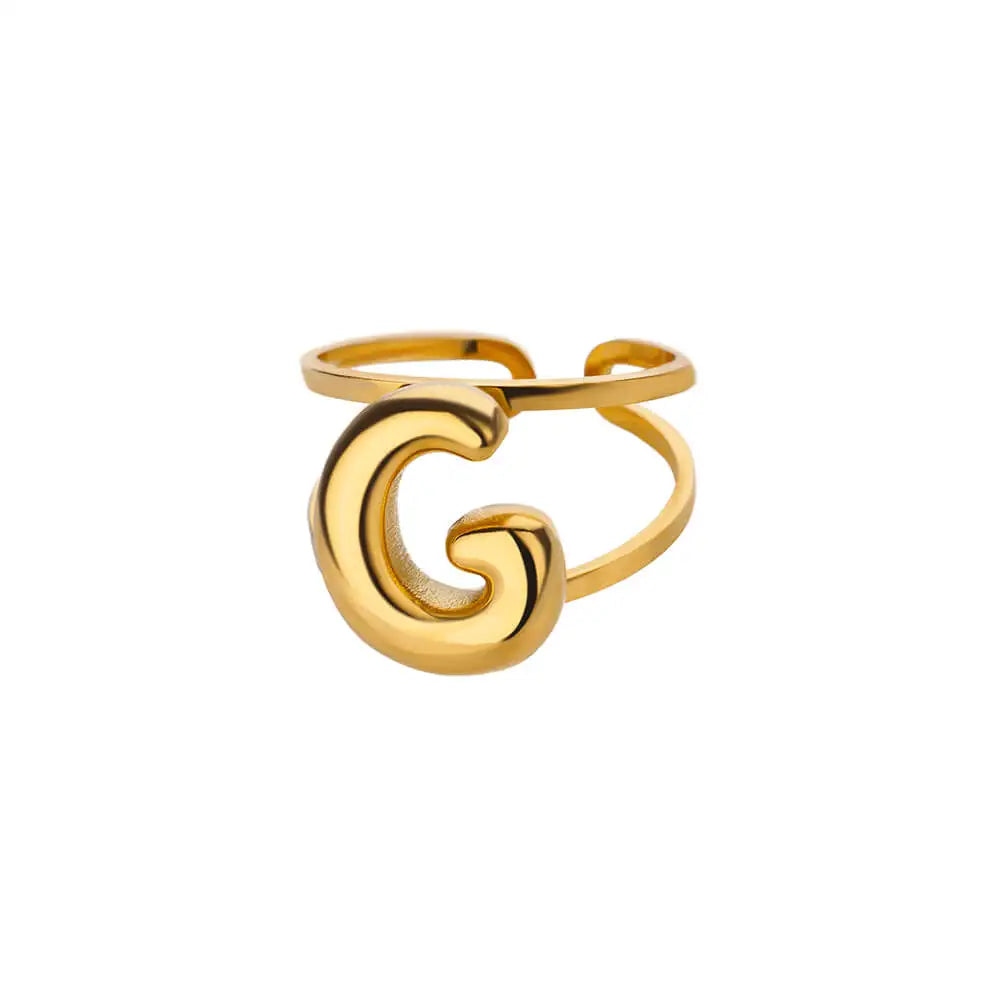 Initials Rings for Women Gold Color Stainless Steel Ring 2024 Trend Opening Couple Band Alphabet Letter Jewelry anillos mujer