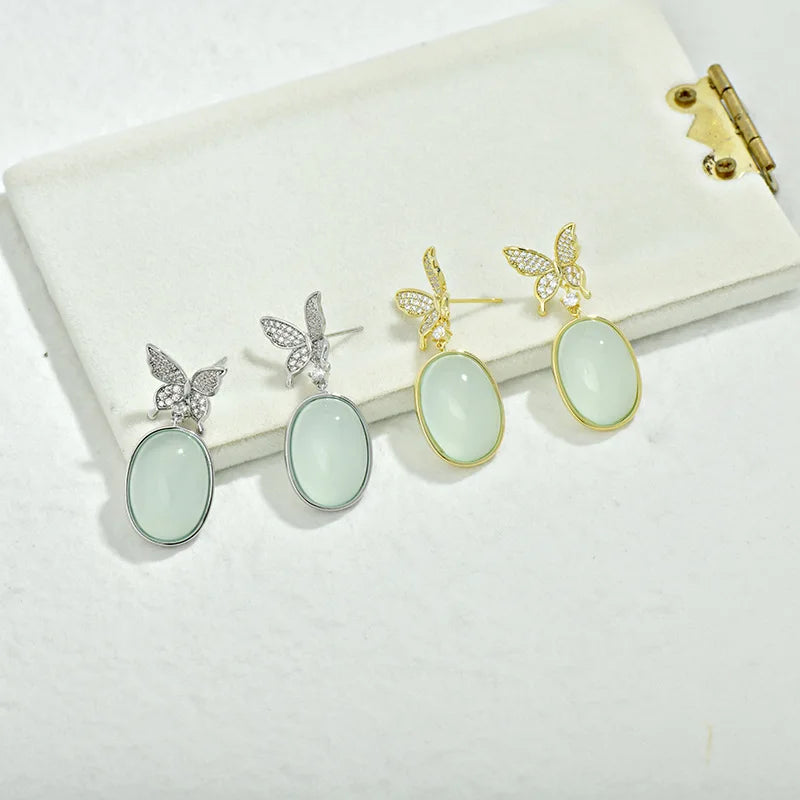 Bilincolor Light Luxury Zircon Butterfly Jade Like Earrings for Wedding or Party