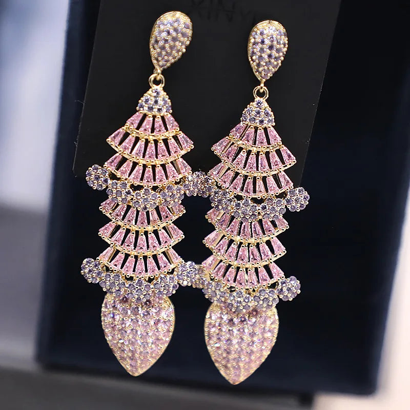 Bilincolor Fan Shaped Micro Inlaid Zircon Water Drop  Earrings for Women