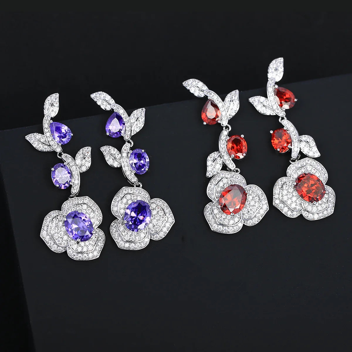 Bilincolor Luxury Flower Shaped Earrings for Wedding or Party