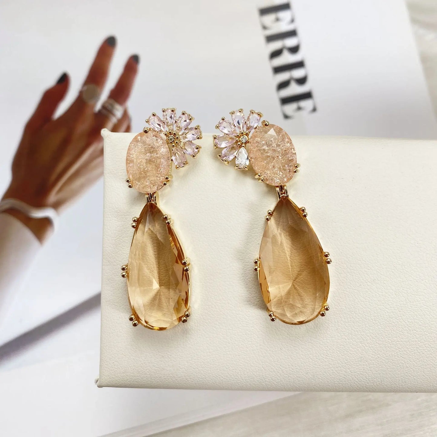 Bilincolor Fashionable Light Luxury Ice Flower Color Zirconium Inlaid Flower Earrings for Women