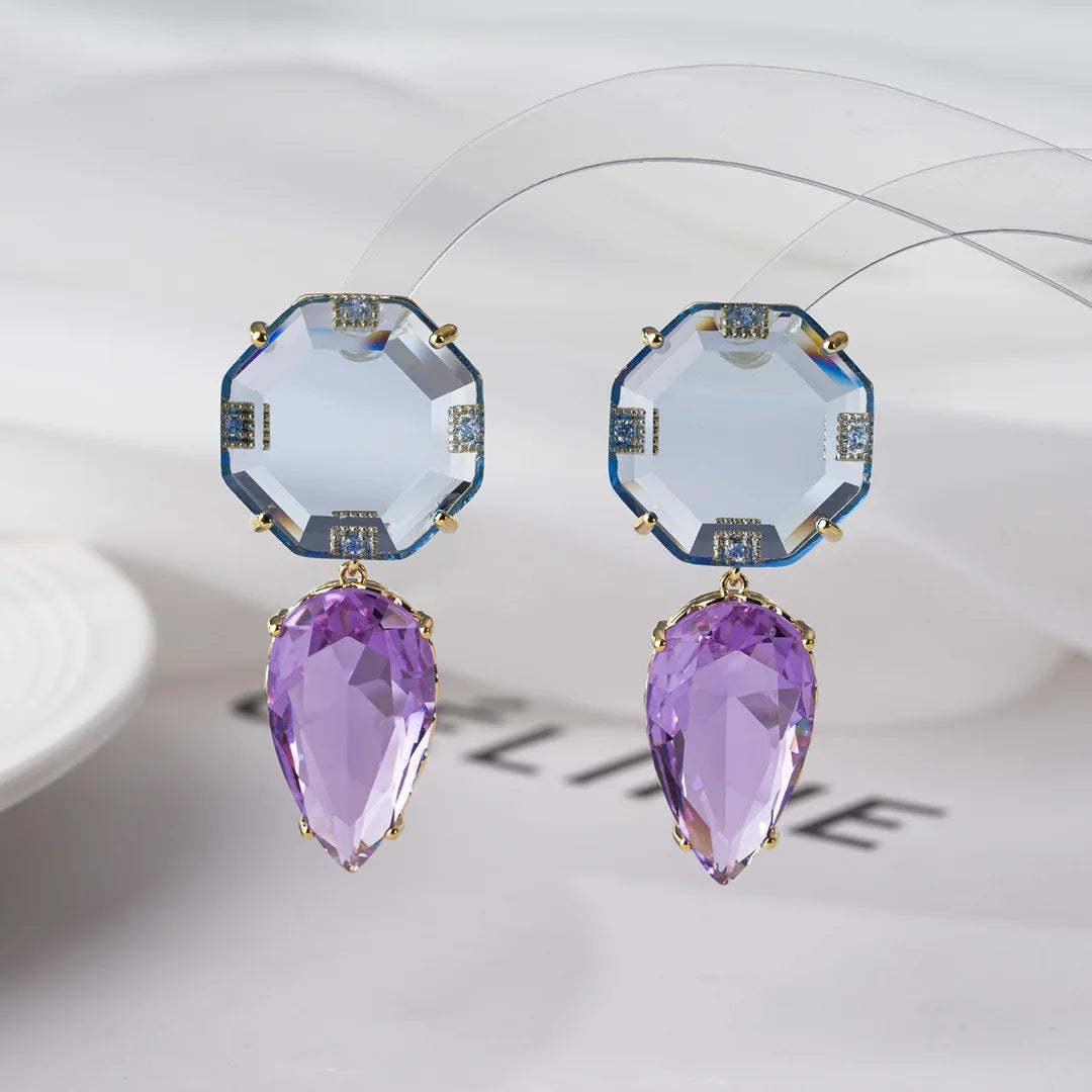 Bilincolor Fashionable and Fresh Geometric Colored Zircon Light Luxury Style Earrings For Women