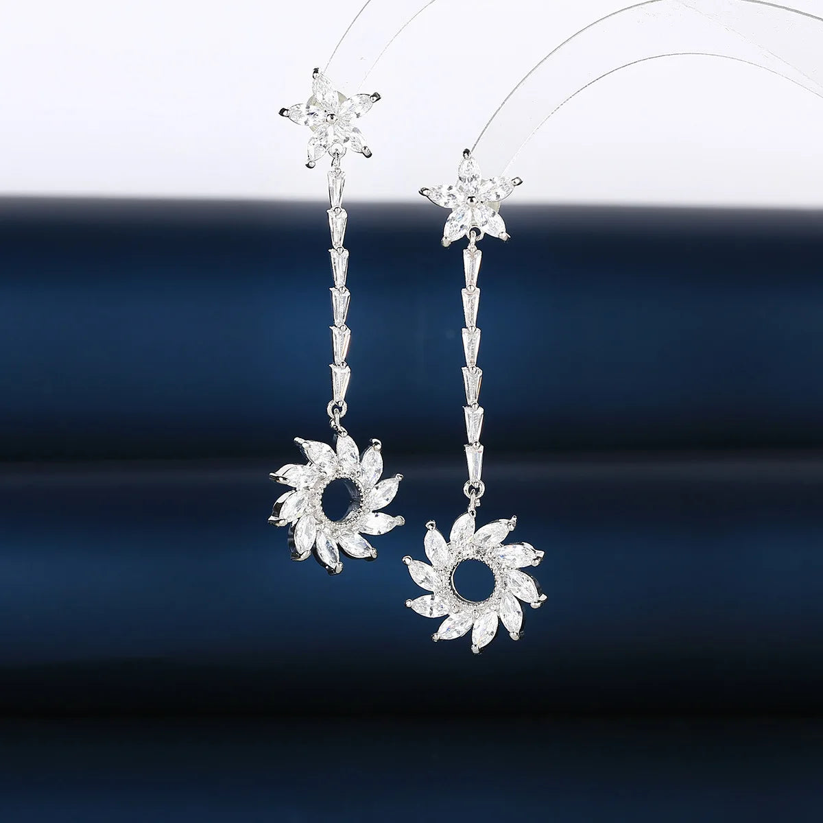 Bilincolor Luxury Long Zircon Sunflower Light Luxury Earrings for Christmas "Gift