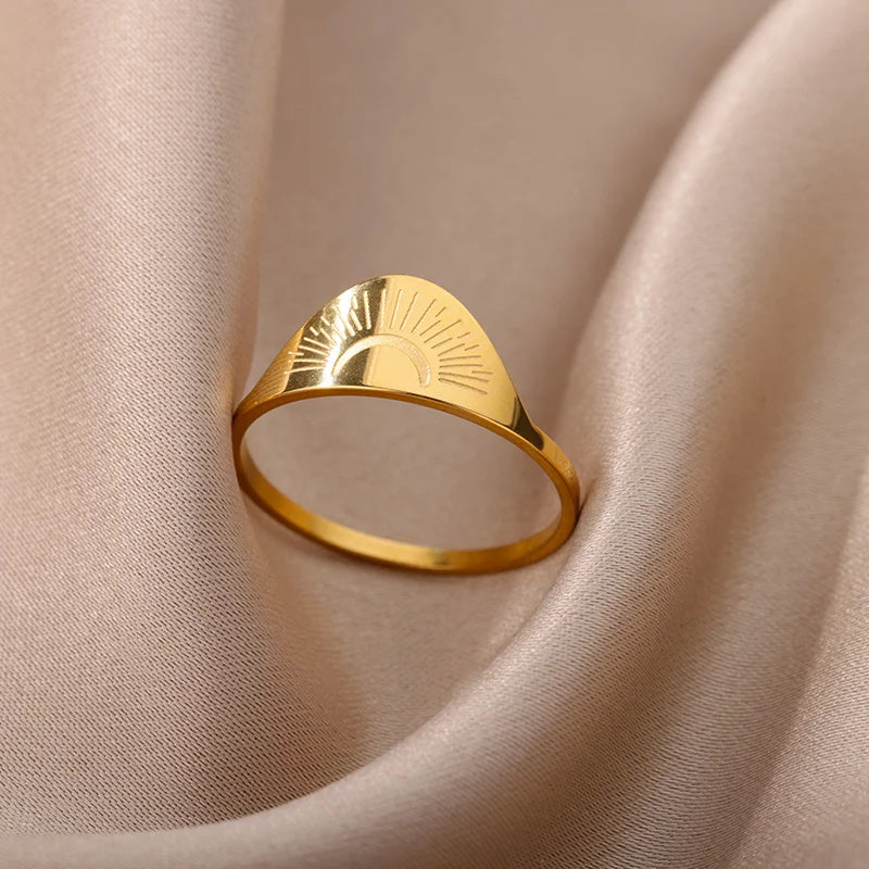 Engraved Sun Rings for Women Gold Color Stainless Steel Couple Ring 2024 Trend Luxury Engagement Wedding Jewelry anillos mujer