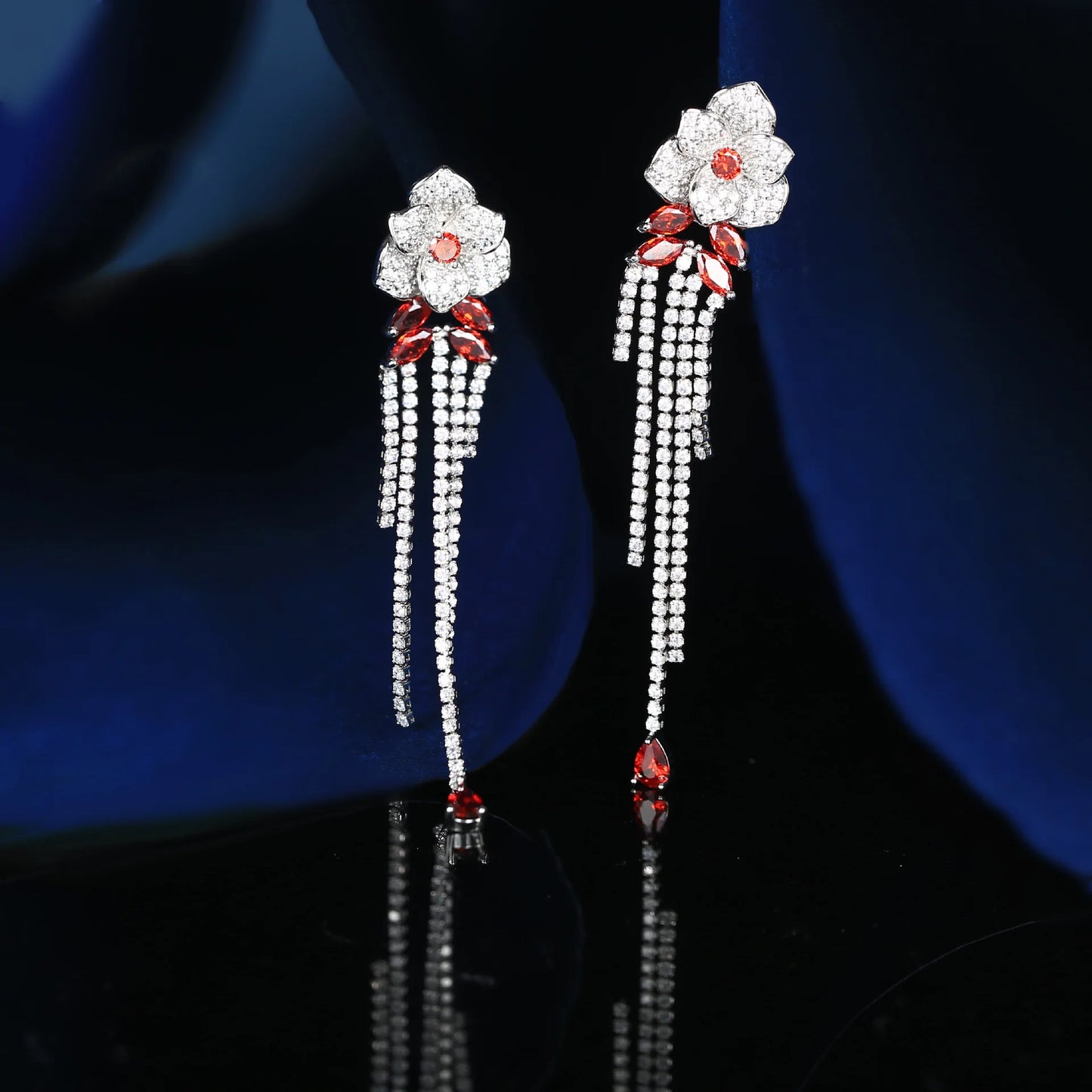 2022 Zircon  Flower Tassel Earrings  for Wedding or Party