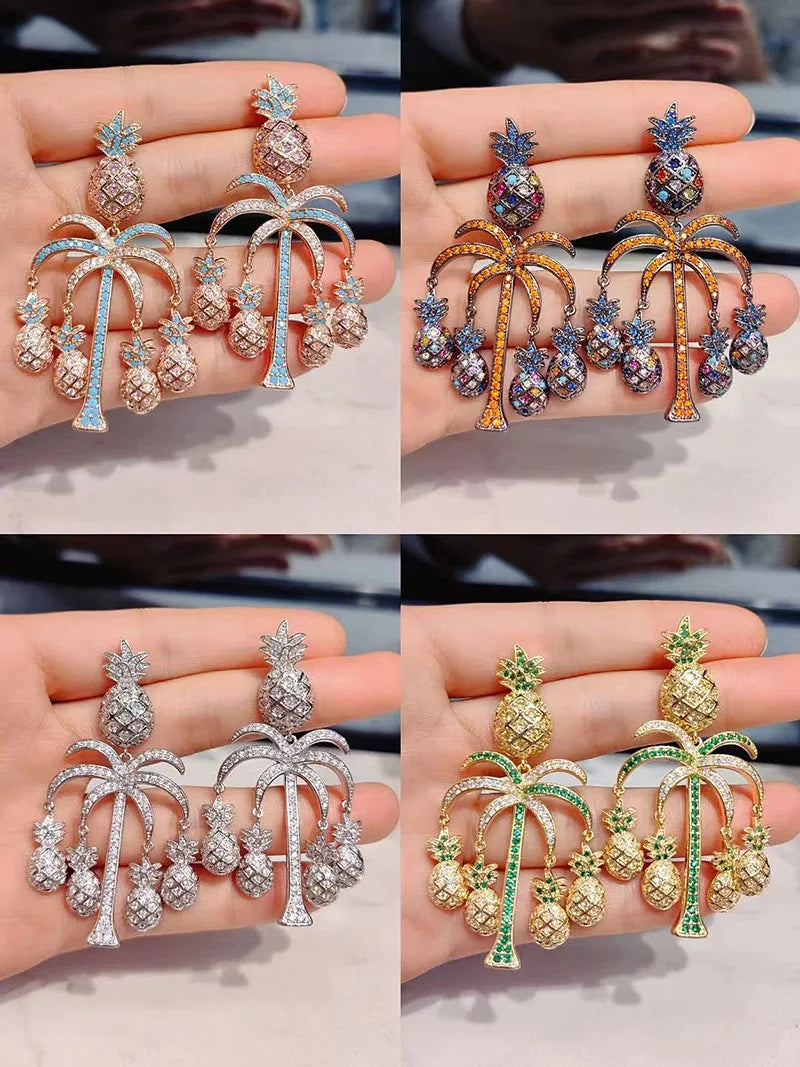 Bilincolor Micro Inlaid Zircon Pineapple Tree Earrings For Women