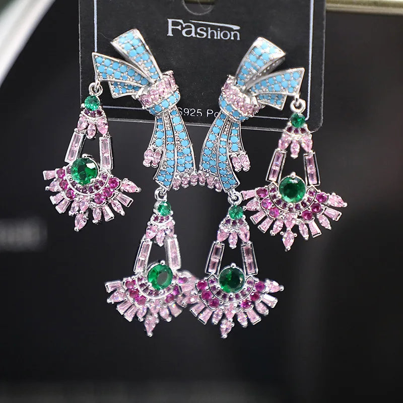 Bilincolor Micro Set Zircon Bow Earrings for Women