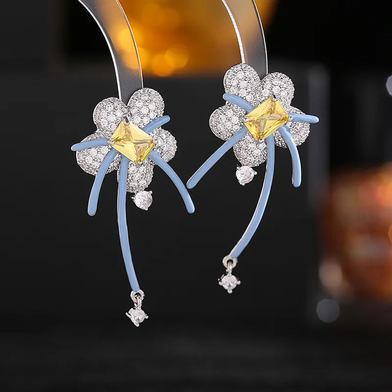 Bilincolor Light Luxury  2022 New Zircon  Flower Earrings  for Wedding or Party