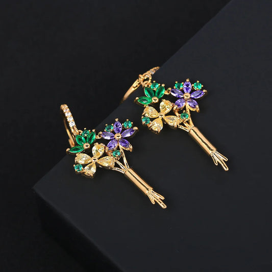 Luxury Zircon Delicate Yellow Blue Flower Earrings For Women or Girls  Chrismas' Gift