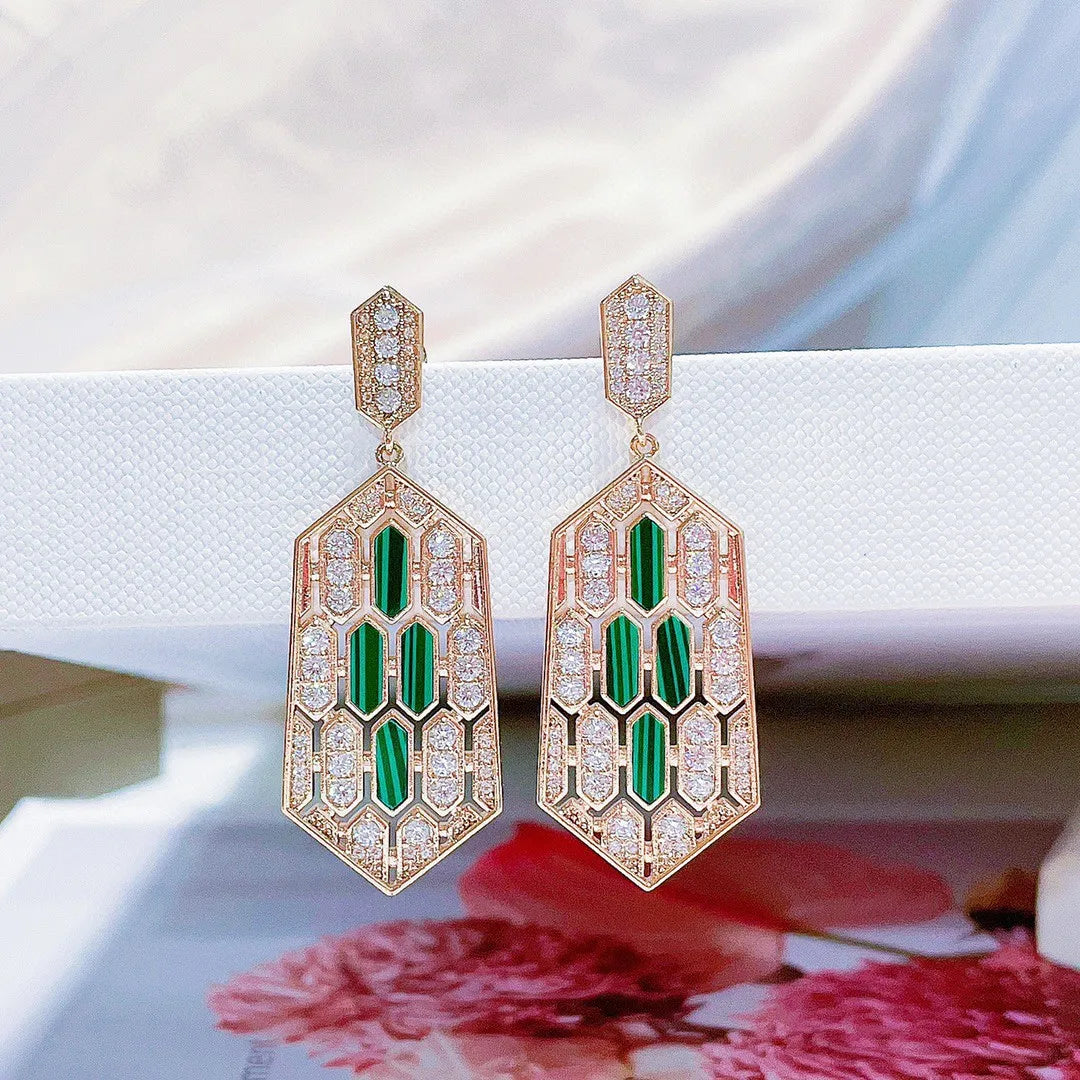 Bilincolor Geometric Shield Shaped Micro Inlaid Zircon Earrings for Women