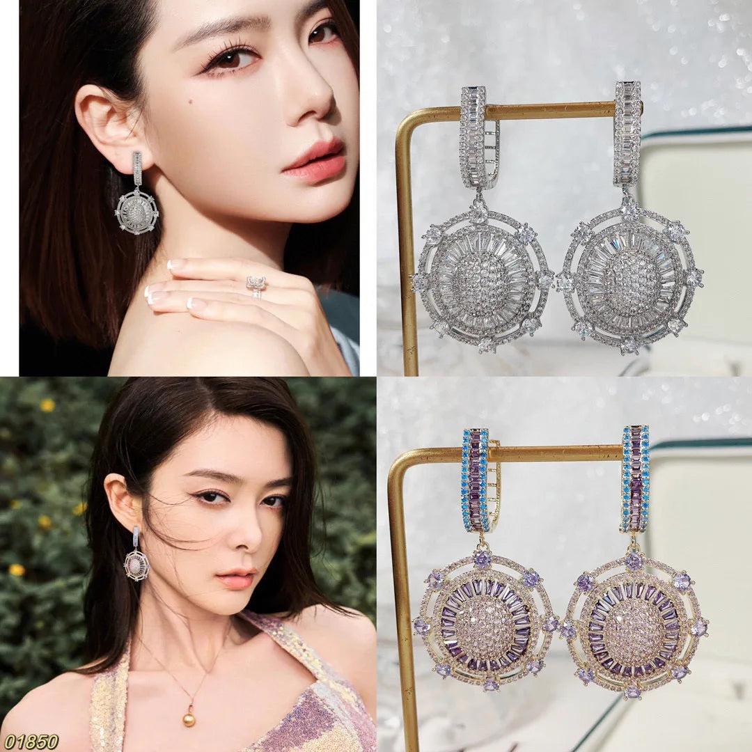 Bilincolor Light Luxury Mixed Set Colorful Zircon Flower Earrings for Women