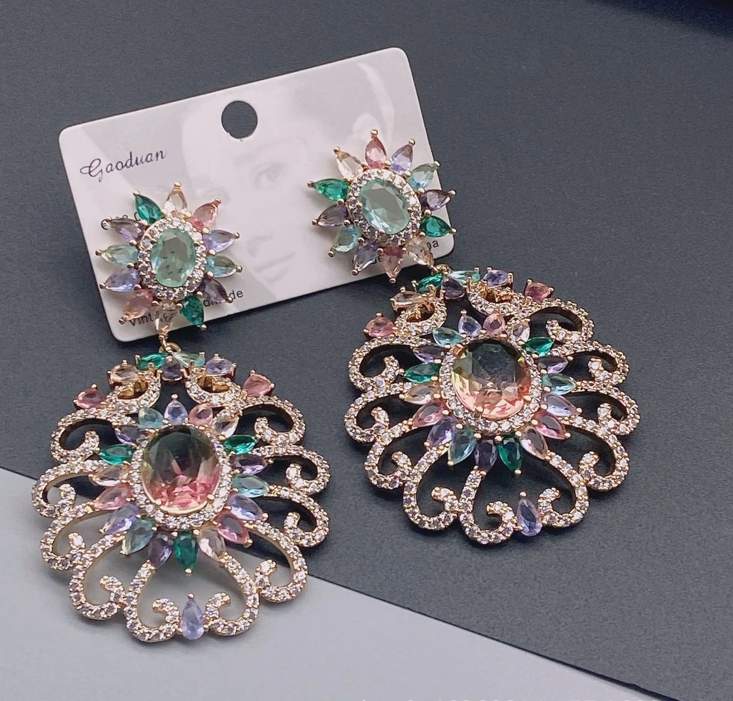 Bilincolor Heavy Industry Micro Inlaid Zircon Flower Earrings For Women