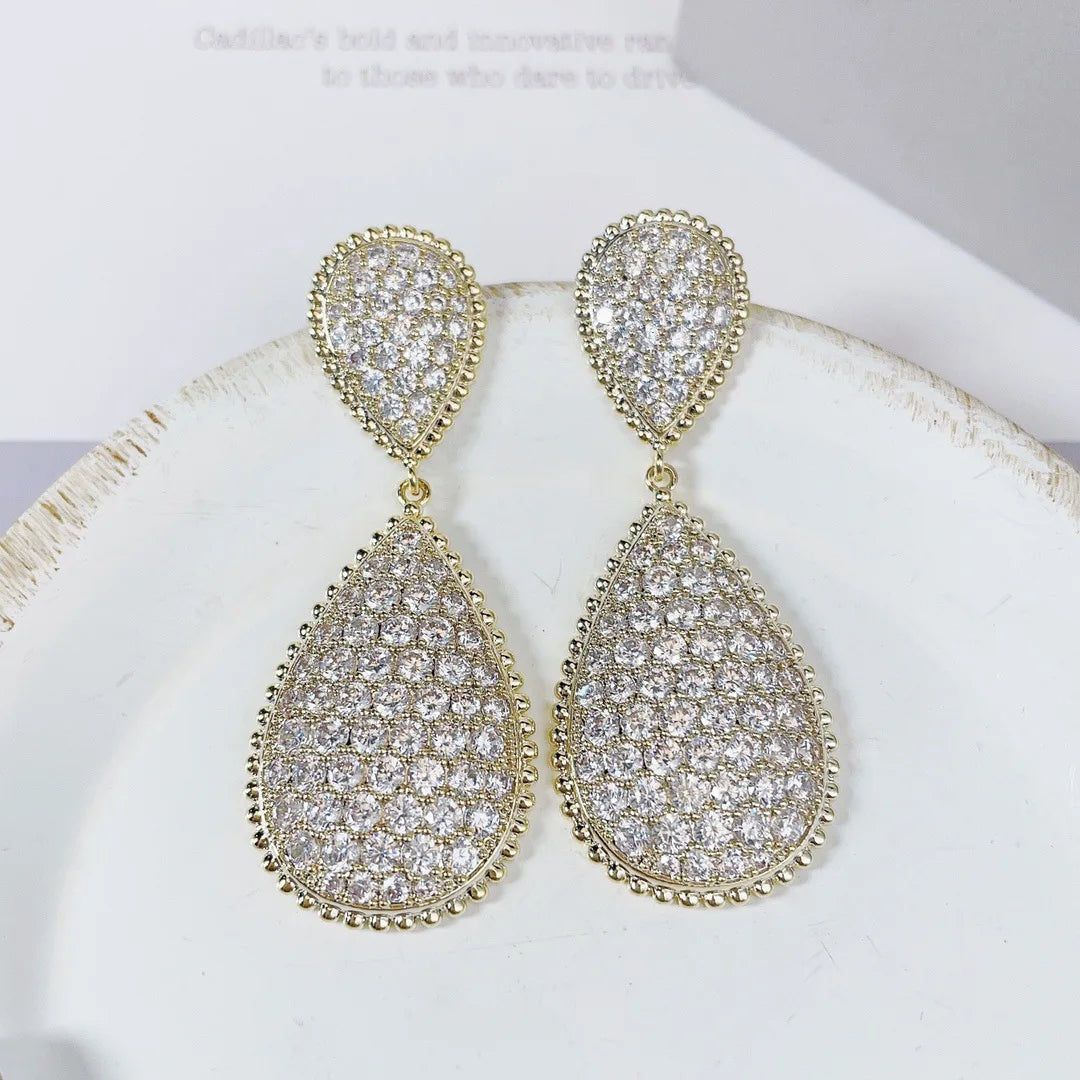 Bilincolor Light Luxury Micro Set Zircon Droplet Shaped Earrings for Women