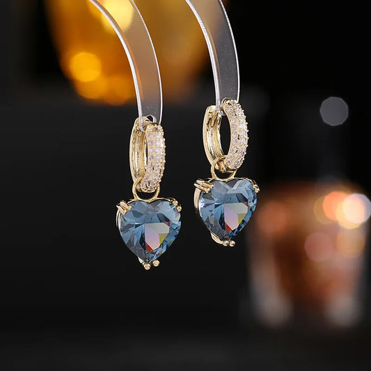 Bilincolor Light Luxury  Zircon Heart Shaped Ear Buckle Earrings  for Wedding or Party