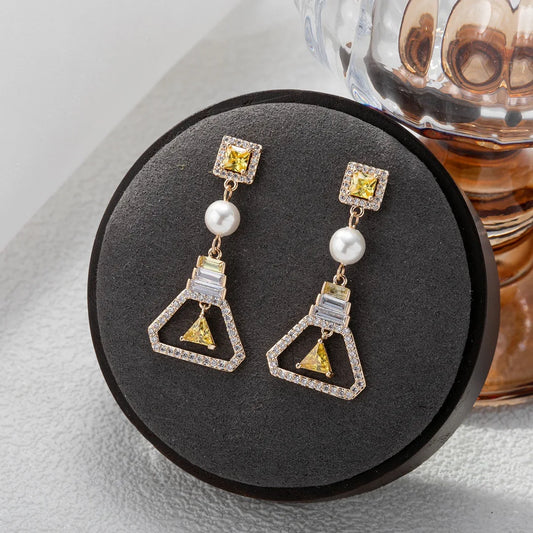 Bilincolor  Exquisite Triangular Colored Zircon Pearl Earrings for Women