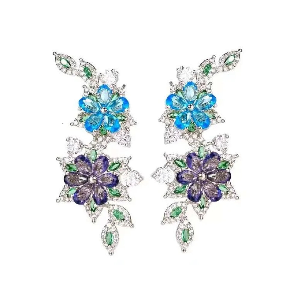 Bilincolor Light Luxury and Beautiful Colored Zircon Flower Earrings  for Women