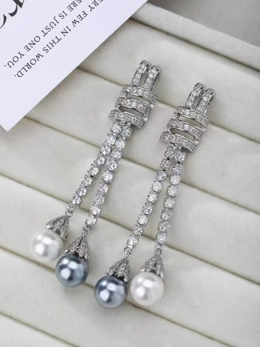 Bilincolor  Fashionable Zircon Tassel Pearl Earrings for Women