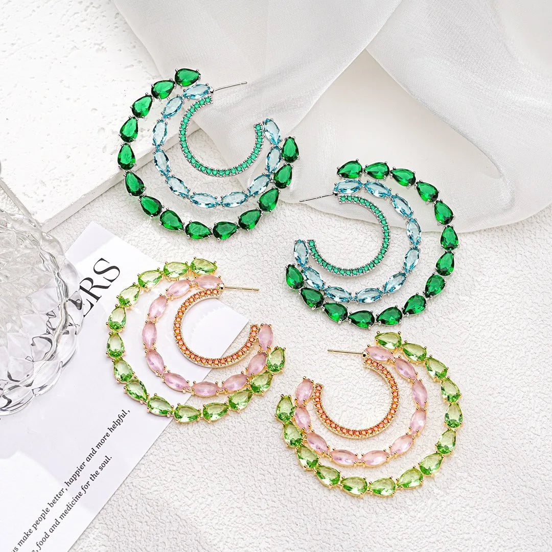 Bilincolor  C-shaped Colored Zircon Earrings For Women