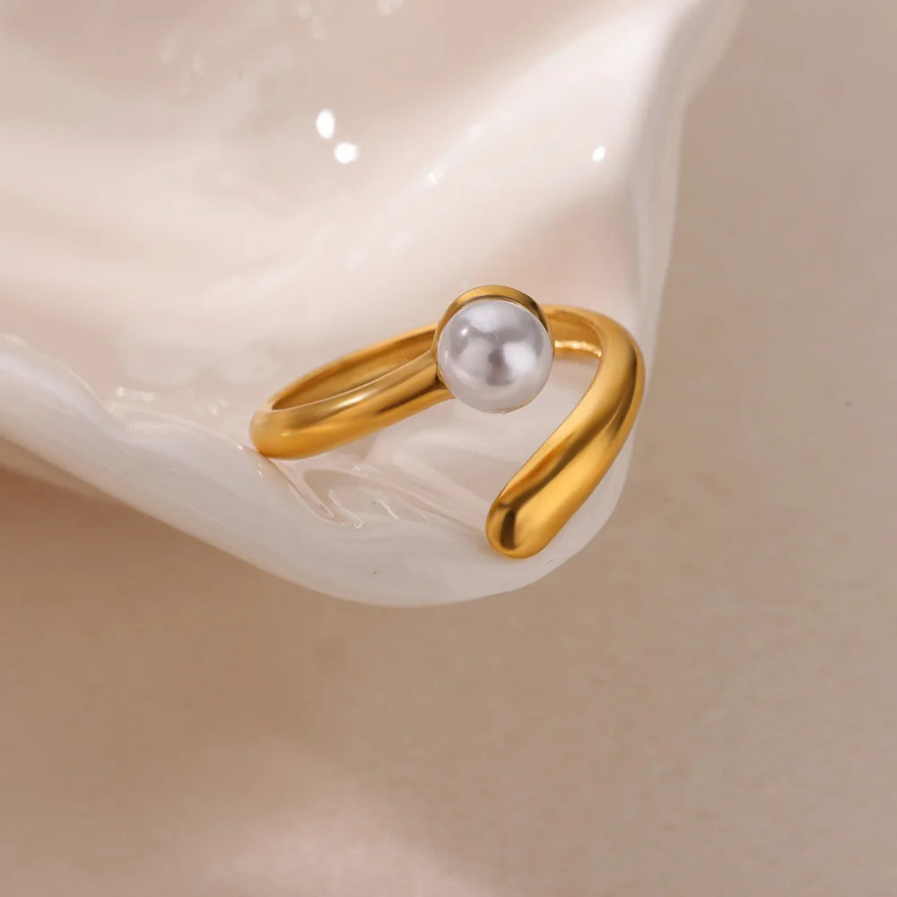 Infinity Pearl Rings for Women Opening Multi-layer Stainless Steel Ring Gold Color Simple Female Band Statement Couple Jewelry