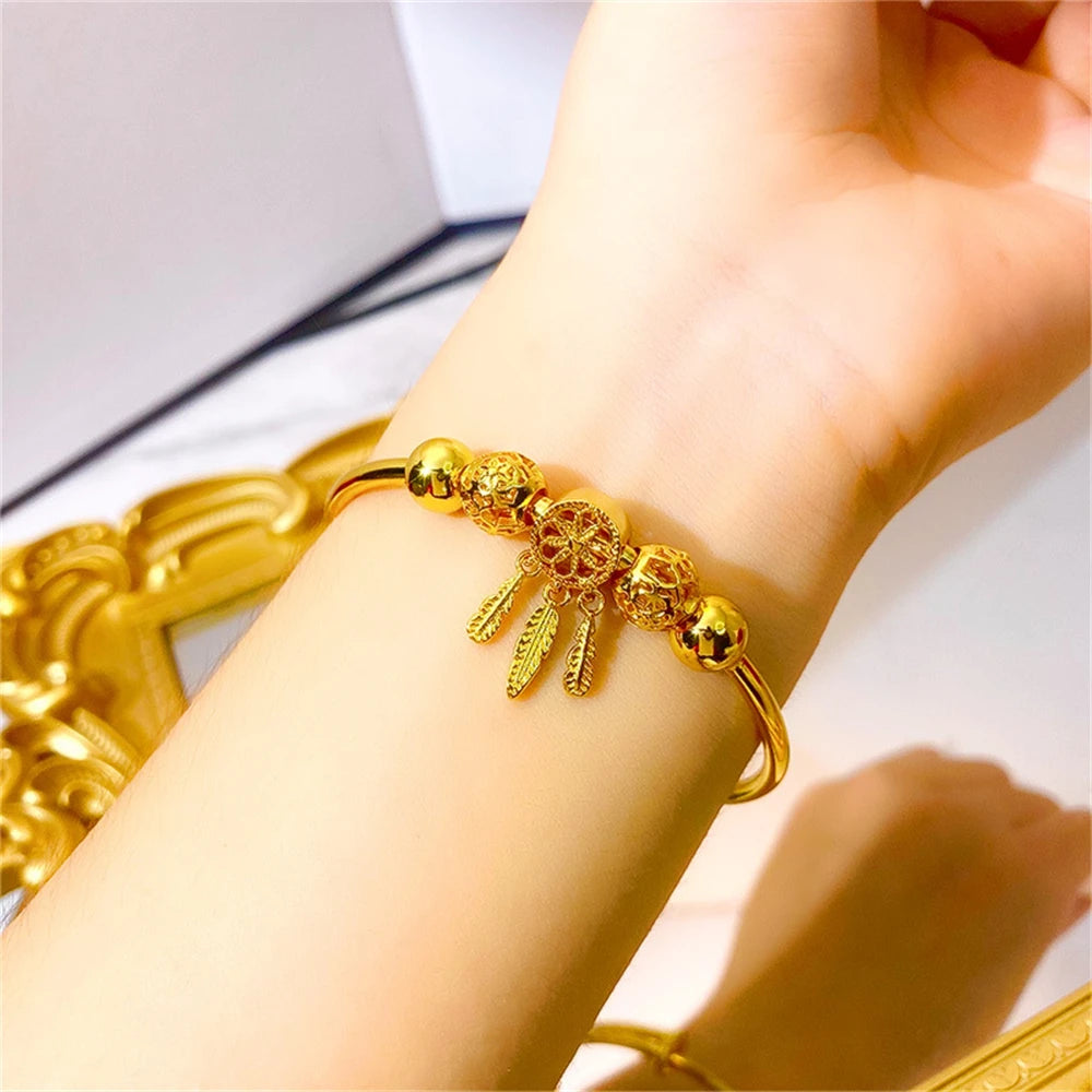 Women's Hand Bracelets Gold Color Feather Tassel Cuff Bangle Pulsera Femme Retro Jewelry Accessories Party Gifts Bijoux