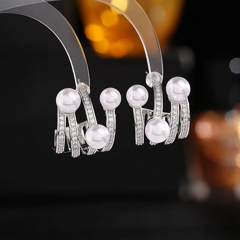 Bilincolor Luxurious  Multilayer Half Circle Pearl Earrings for Wedding or Party