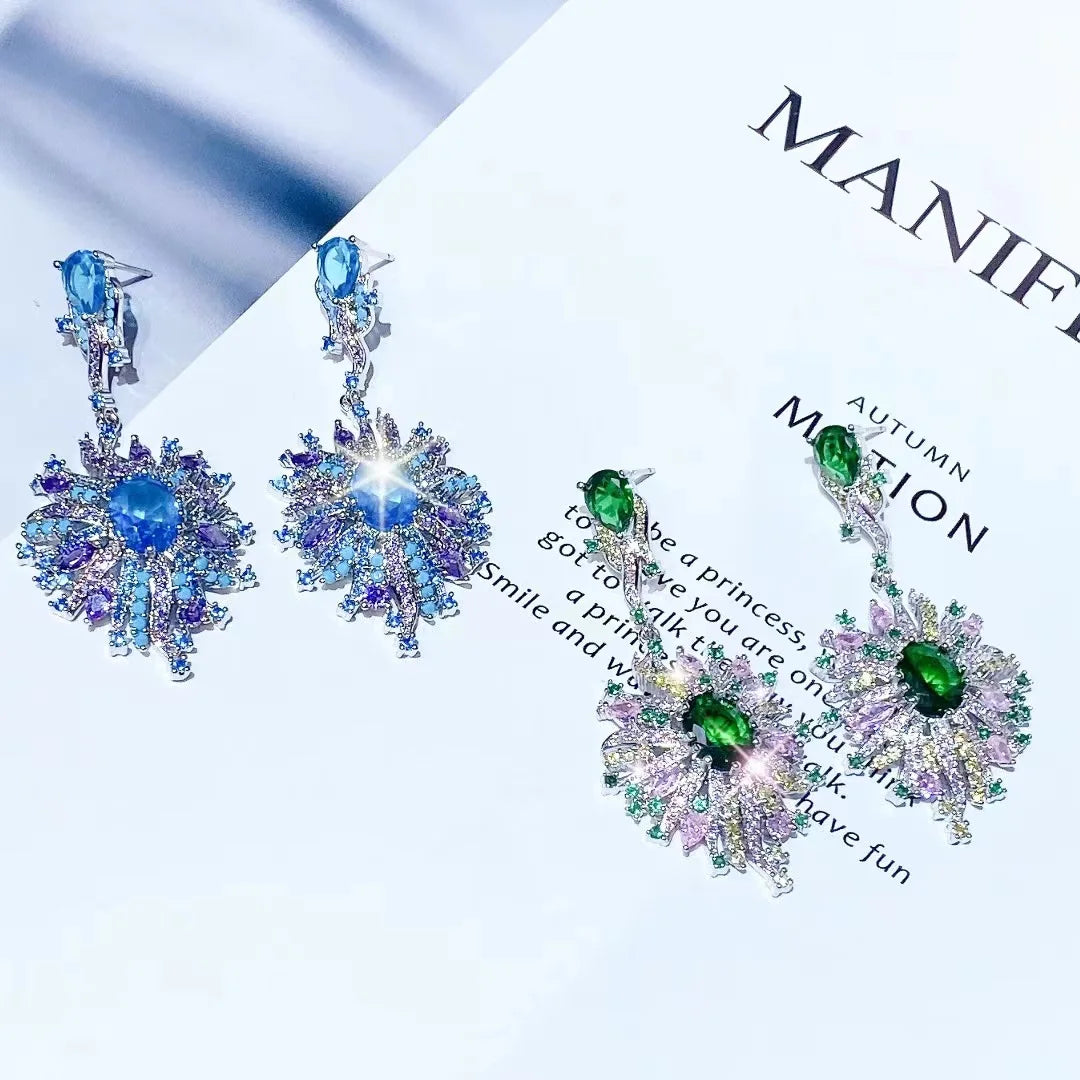 Bilincolor Fashion New Micro-Set Zircon Fireworks Water Drop Earrings for Party