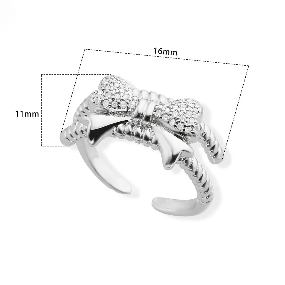 Luxury Design Bow-knot Rings for Women Waterproof Stainless Steel Ring Vintage Zircon Aesthetic Jewelry Finger Accessories mujer