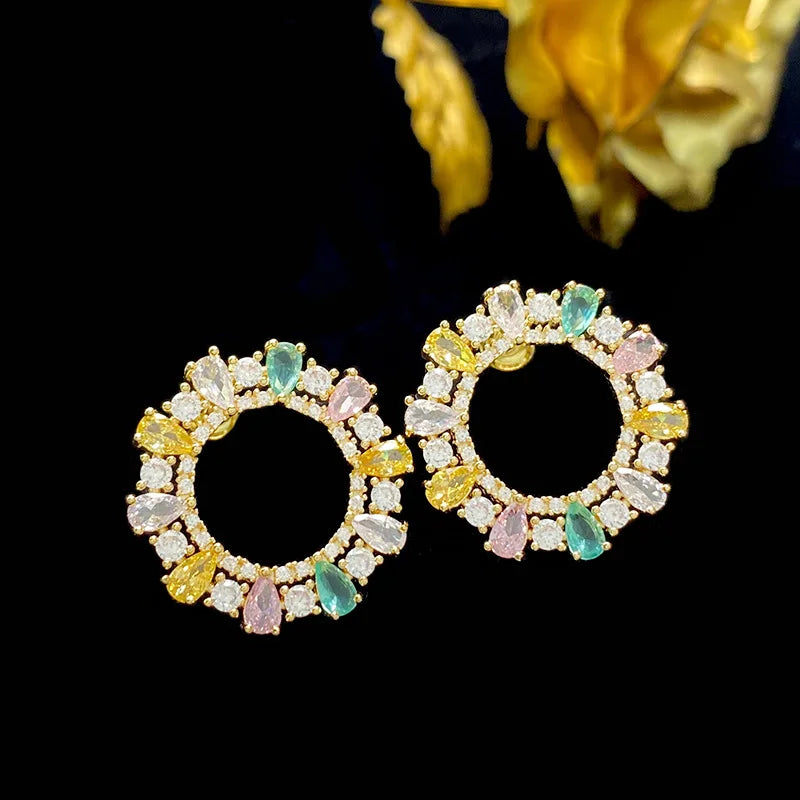 Bilincolor Light Luxury Colored Zircon Ring Earrings for Women