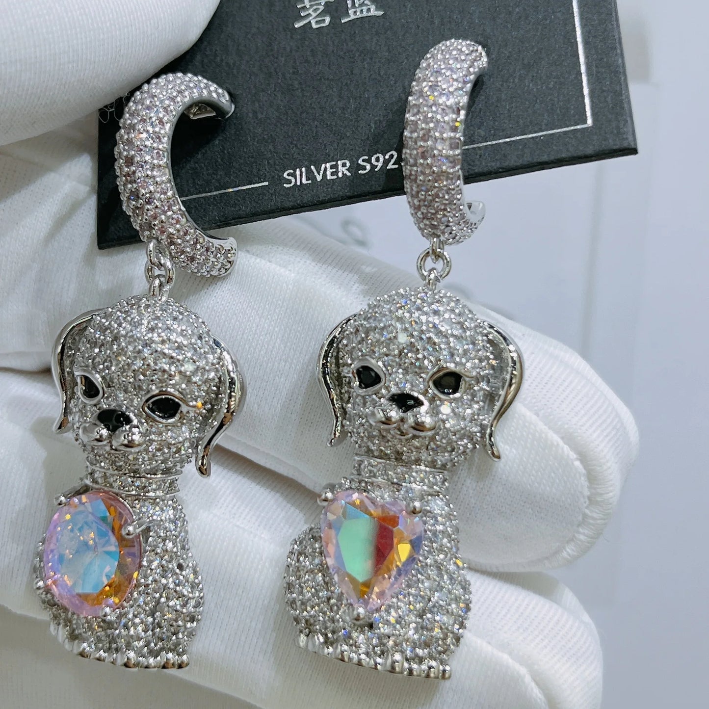 Bilincolor Light Luxury Micro Inlaid Zircon Lucky Dog Earrings