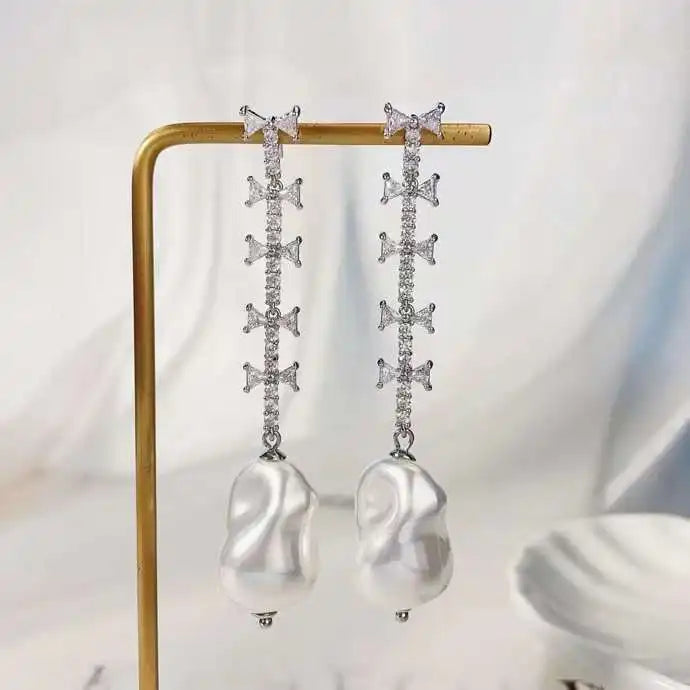 Bilincolor Romantic Love Colored Zircon Pearl Earrings for Women