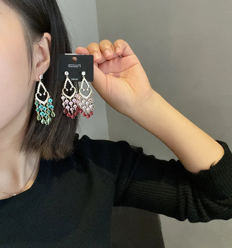 Bilincolor Gradual Color Heart Tassel Earrings for Women