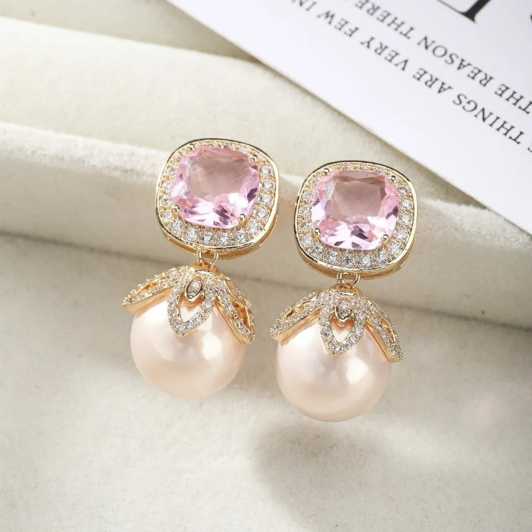 Bilincolor Romantic Love Colored Zircon Pearl Earrings for Women