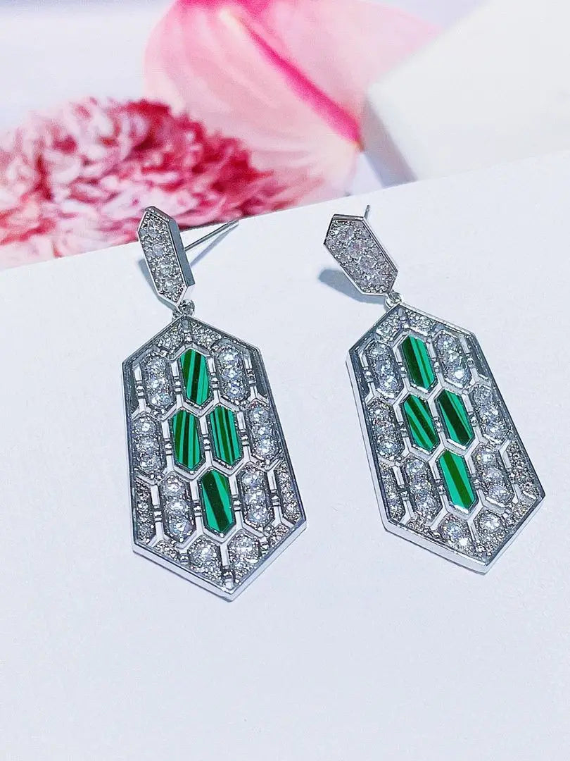 Bilincolor Geometric Shield Shaped Micro Inlaid Zircon Earrings for Women