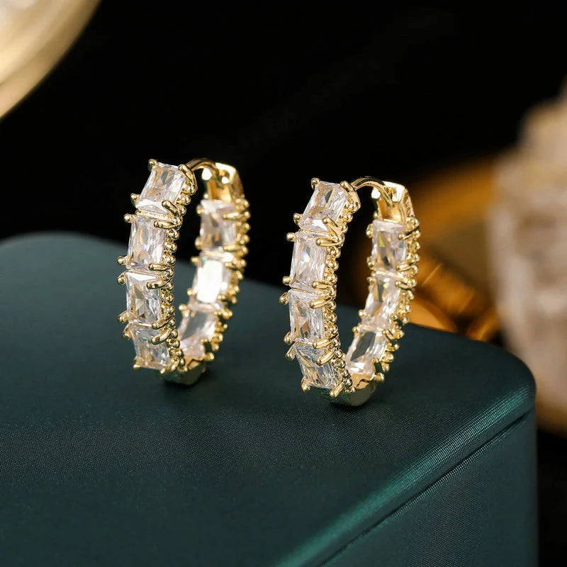 Korean Style Square Zircon Simple Water Drop Hoop Earring for Wedding or Party