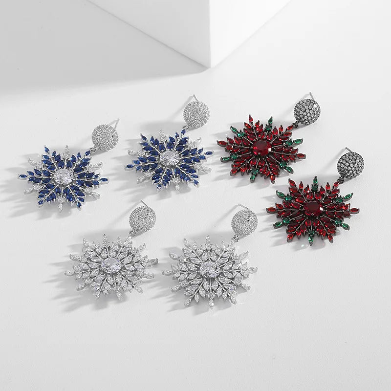 Bilincolor Luxurious High-grade Zircon Inlaid Christmas Snowflake Earrings  for Wedding or Party