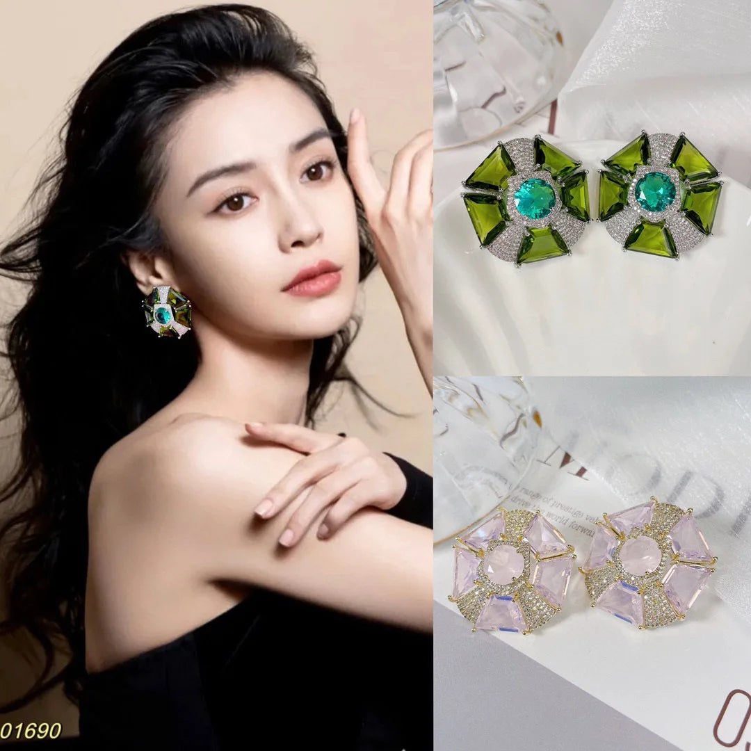 Bilincolor Geometric Polygonal Light Luxury Colorful Zircon Earrings  for Women