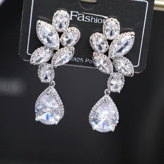 Bilincolor Micro Set Zircon Leaf Water Drop Earrings for Women