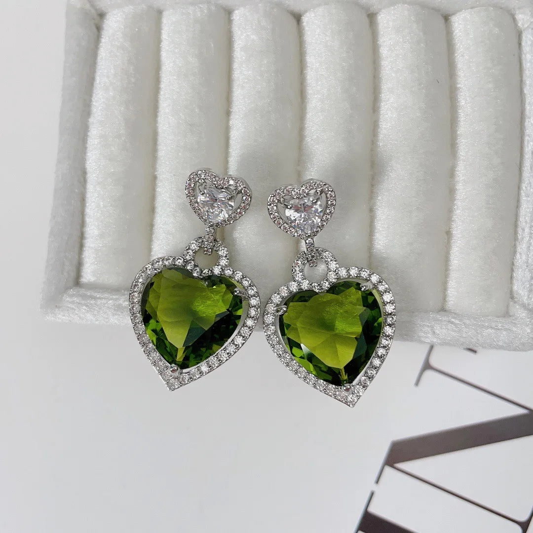 Bilincolor Light Luxury Zircon Romantic Heart Shaped Earrings for Women