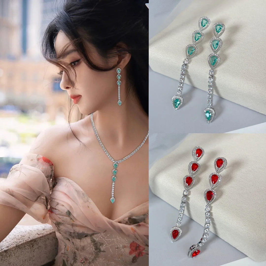 Bilincolor Colored Zircon Light Luxury Long Droplet Shaped Earrings