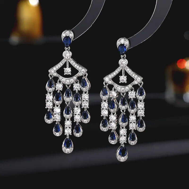 Bilincolor New Zircon  Banquet Dress Earrings with Droplet Tassel  for Women