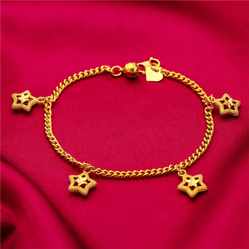 Yellow Gold Color Charm Bracelets For Women Multi Hearts Keys Stars Chain Bracelet Wristband Pulsera Femme Trendy Jewelry Gifts