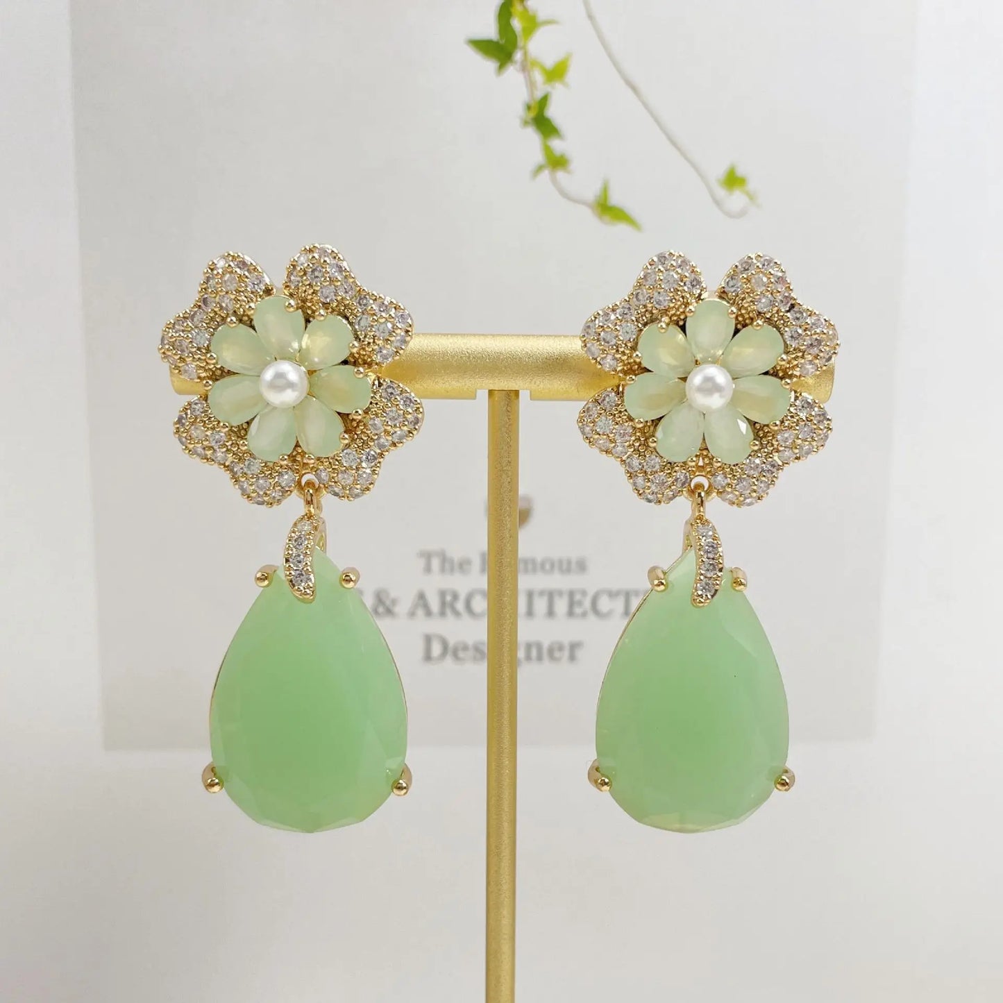 Bilincolor New Fashionable and Atmospheric Droplet Shaped Colorful Zircon Flower Light Luxury Style Earrings For Women