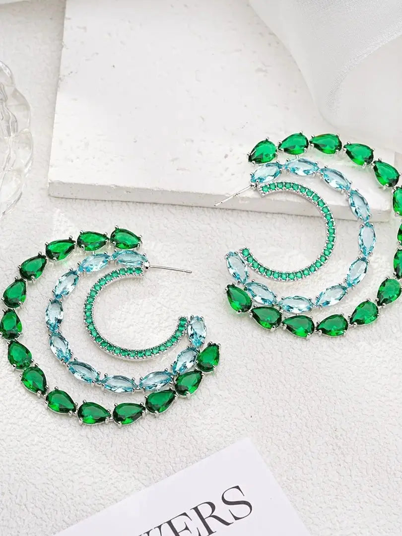 Bilincolor  C-shaped Colored Zircon Earrings For Women