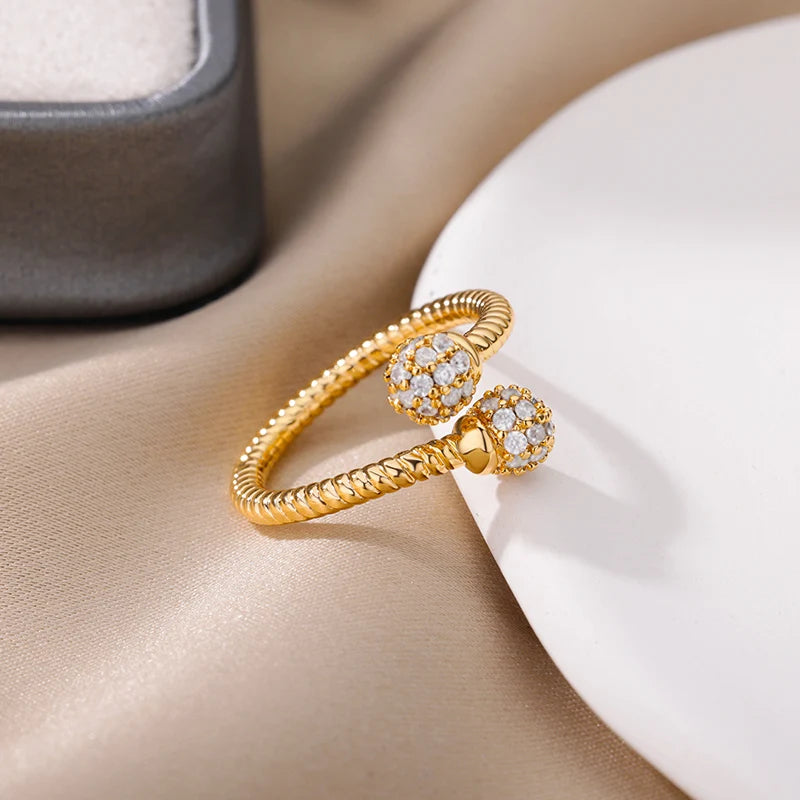 Spherical Zircon Rings for Women Stainless Steel Gold Color Finger Ring Femme 2022 Trend Wedding Aesthetic Jewelry anillos mujer