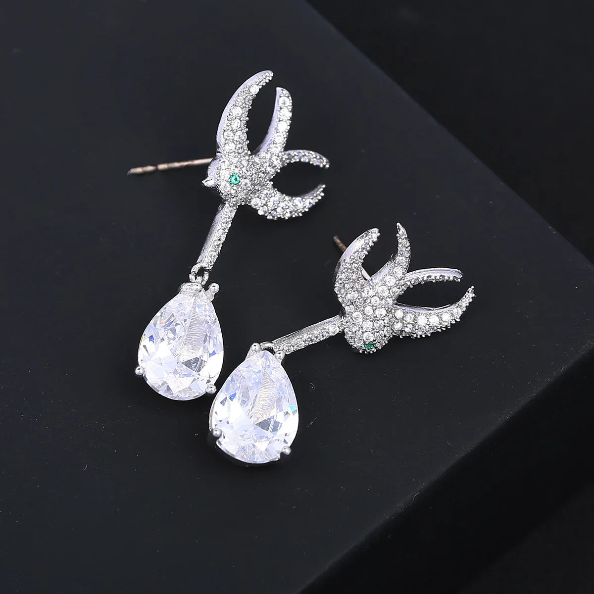 Bilincolor Light Luxury Bird Tassel Zircon Earrings  For Women or Girls'  Christmas Gift