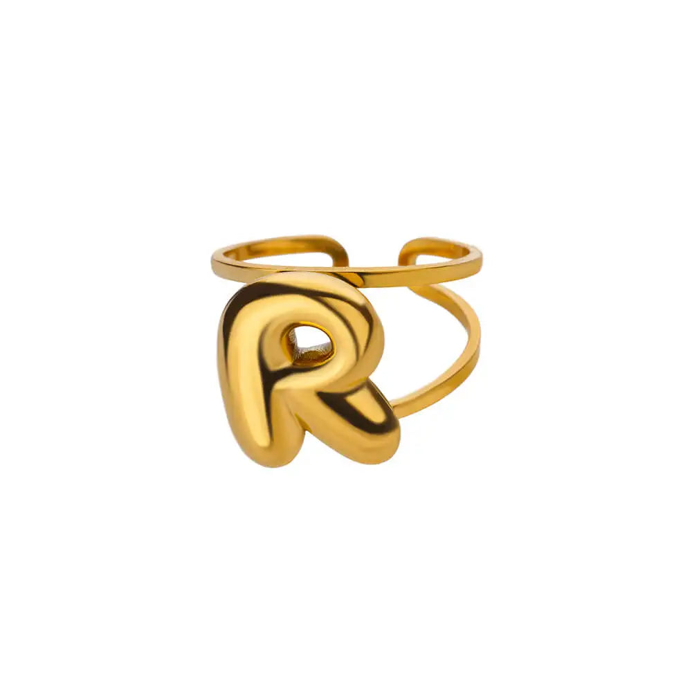 Initials Rings for Women Gold Color Stainless Steel Ring 2024 Trend Opening Couple Band Alphabet Letter Jewelry anillos mujer