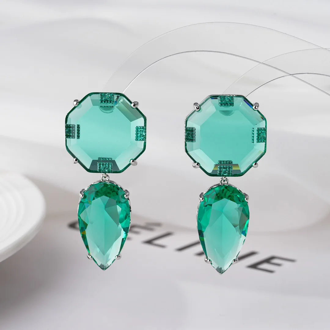 Bilincolor Fashionable and Fresh Geometric Colored Zircon Light Luxury Style Earrings For Women